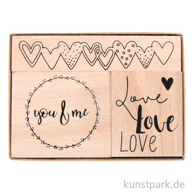 Artikelbild 1 des Artikels “Holzstempelset - Liebe, 3,2x3,8 cm - 8,1x1,6 cm, 3 Stück “