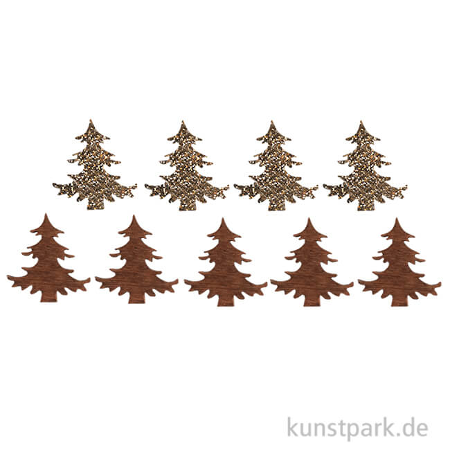 Artikelbild 1 des Artikels “Holzstreuteile, Bäume Braun / Gold Glitzer, 4 cm, 9 Stück “