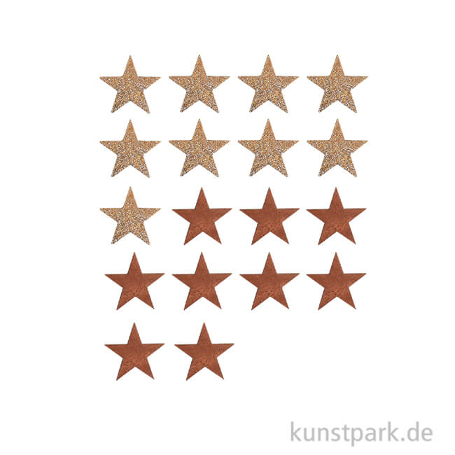 Artikelbild 1 des Artikels “Holzstreuteile, Sterne Braun / Gold Glitzer, 2 cm, 18 Stück “