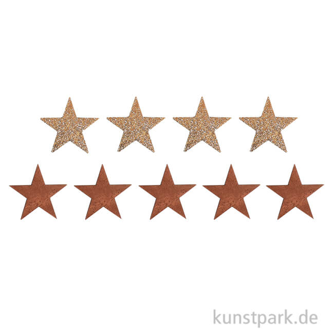 Artikelbild 1 des Artikels “Holzstreuteile, Sterne Braun / Gold Glitzer, 4 cm, 9 Stück “