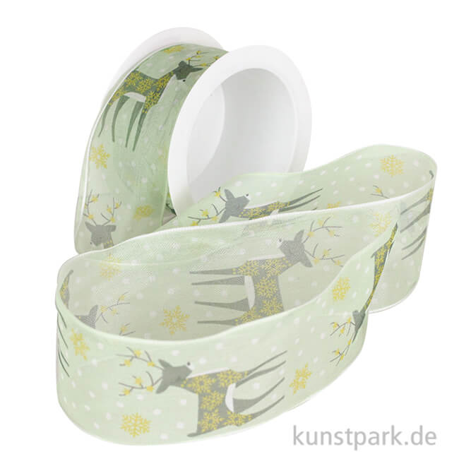 Artikelbild 1 des Artikels “Hotex Chiffonband mit Draht - Hirsch Hellgrün - 40 mm x 2 m “