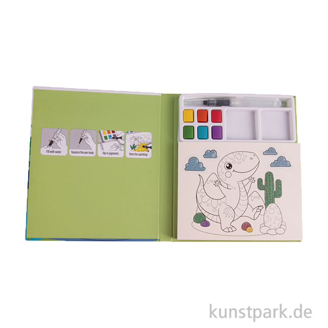 Artikelbild 1 des Artikels “Kinder Malblock mit Wasserfarben, 15,8 x 18,7 cm, 29 Motive, Dino “