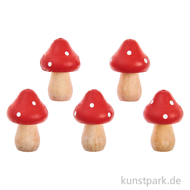 Artikelbild 1 des Artikels “Kleine Holz Pilze, Rot Weiß, 3,5 x 2,4 cm, 5 Stück “