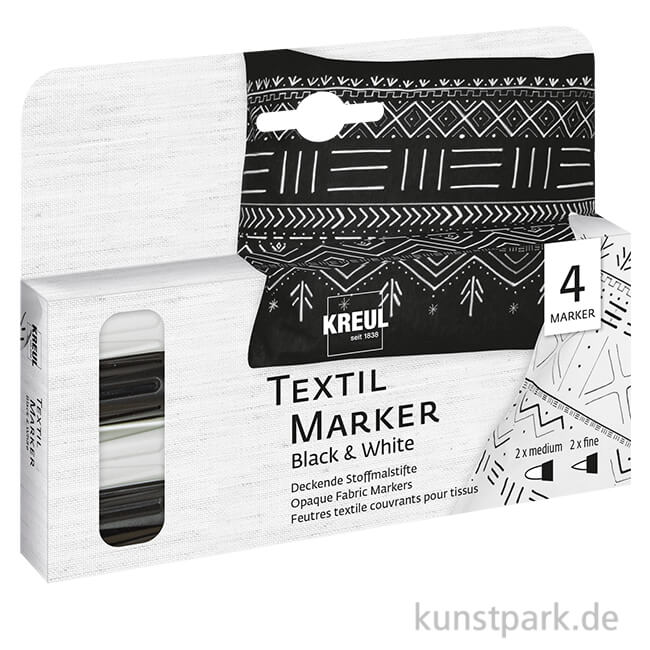 Artikelbild 1 des Artikels “KREUL Textil Marker Opak Set mit 4 Stiften, Schwarz + Weiß “