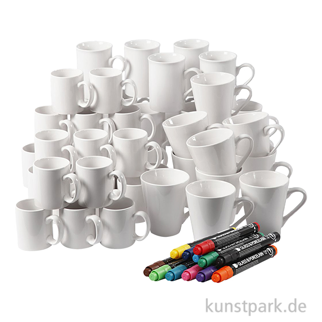 Artikelbild 1 des Artikels “XXL Set - 48 Porzellantassen mit Stiften zum Bemalen “