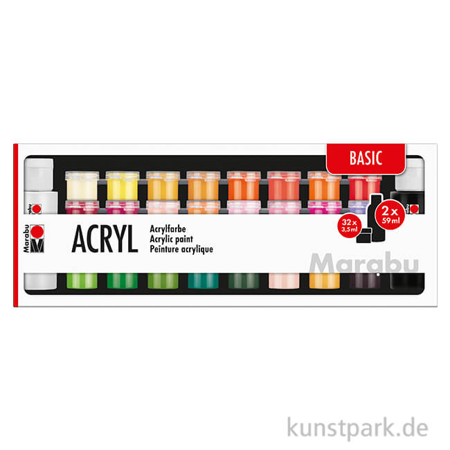 Artikelbild 1 des Artikels “Marabu Acrylfarben Set - Basic, 32 x 3,5 ml + 2 x 59 ml “