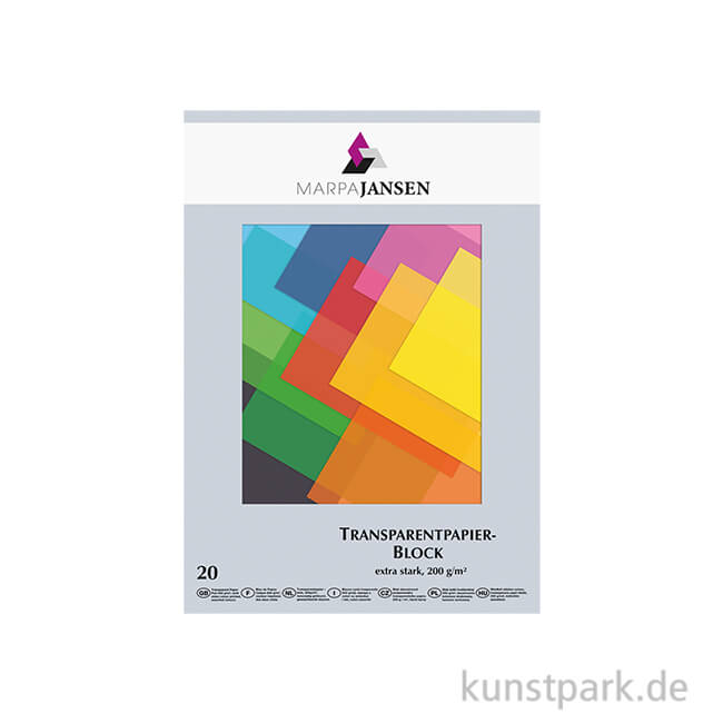 Artikelbild 1 des Artikels “Marpa Jansen Transparentpapier farbig sortiert, extra stark, 20 Blatt DIN A4“