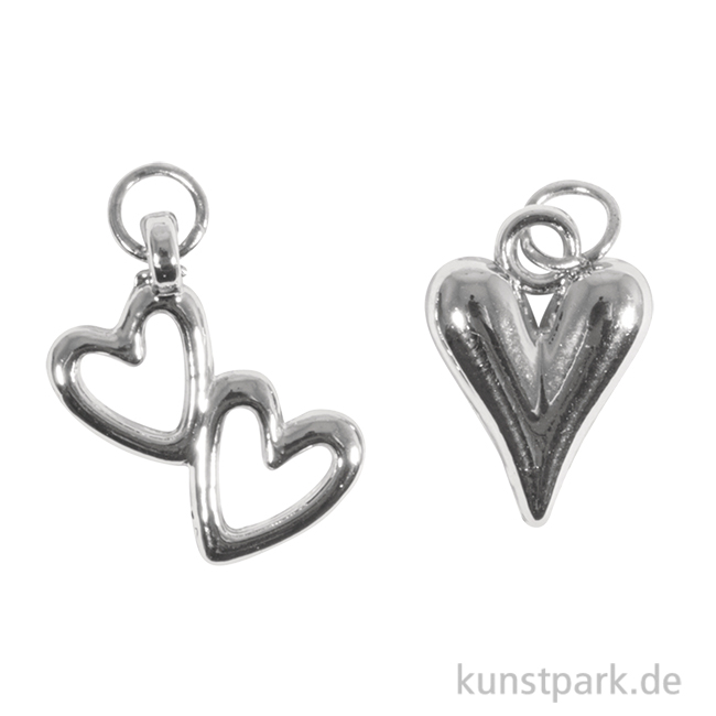Artikelbild 1 des Artikels “Metall Charms Herzen, Silber, 11x16+10x18 mm, Ring 5 mm, 2 Stück “