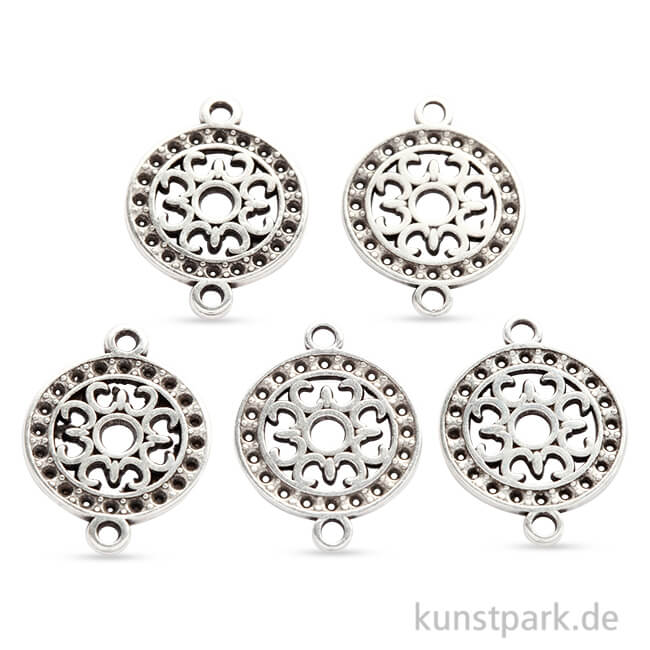 Artikelbild 1 des Artikels “Metallanhänger mit filigranen Mustern, Versilbert, 14 mm, 5 Stück “