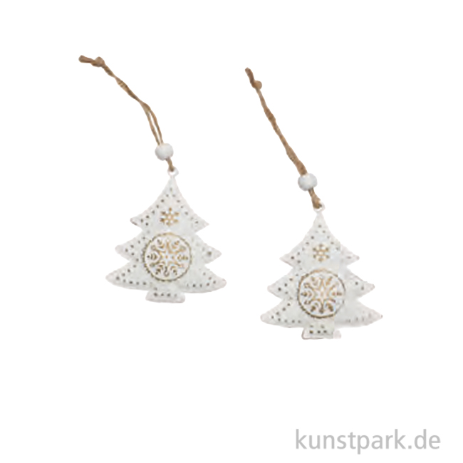Artikelbild 1 des Artikels “Metallbaum Weihnachtsanhänger, Weiß, 2 Stück, 6,5 x 7,2 x 1,3 cm “