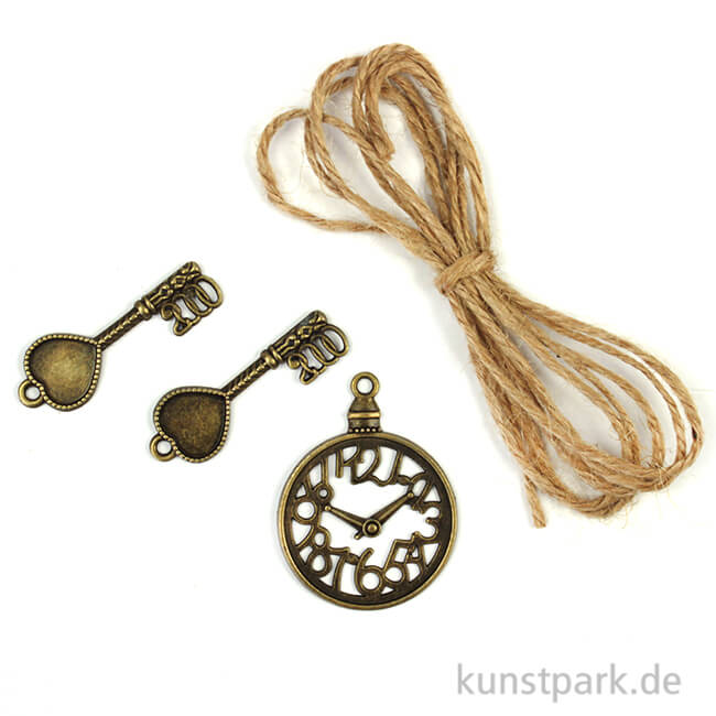Artikelbild 1 des Artikels “Metallcharms Vintage - Uhr und Schlüssel, 3 Stück sortiert “