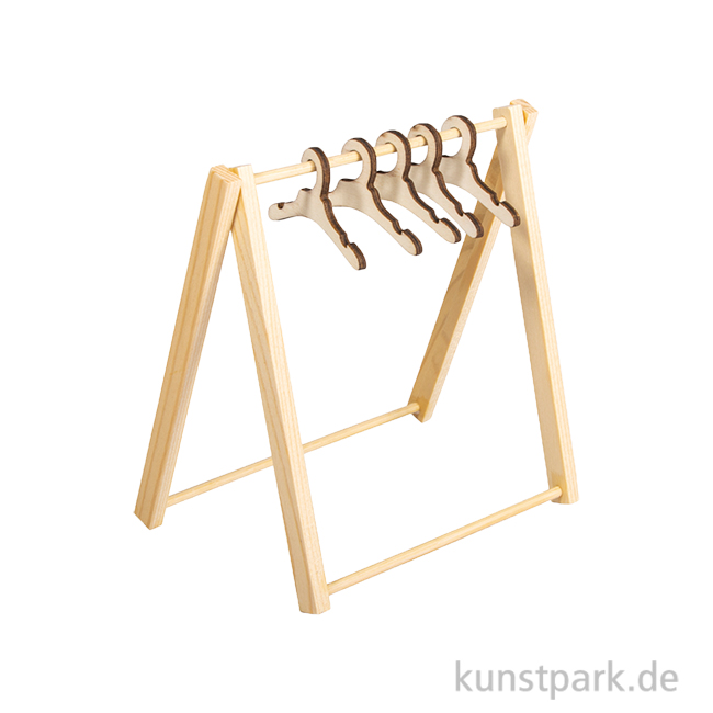 Artikelbild 1 des Artikels “Mini Kleiderständer mit 5 Kleiderbügeln, Naturholz, 11,5 x 12 cm “