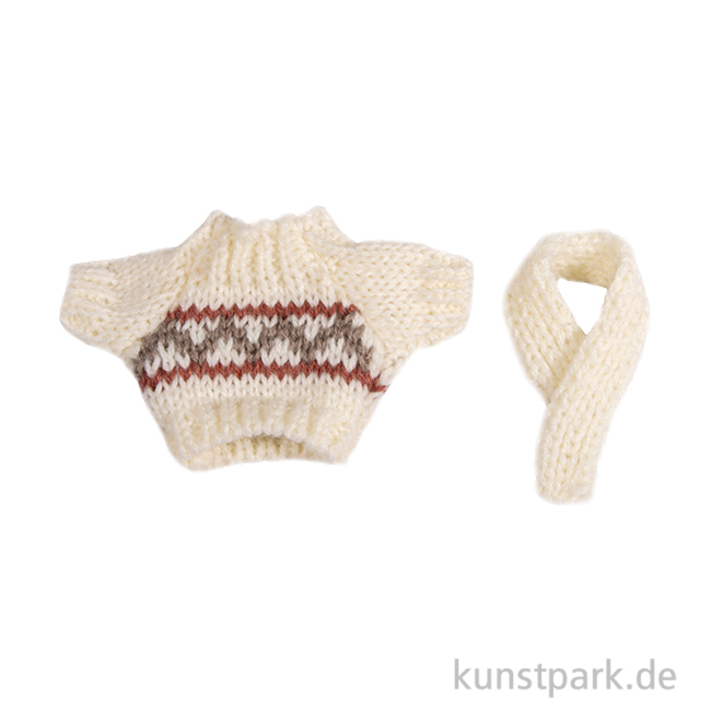 Artikelbild 1 des Artikels “Mini Strickpullover + Schal, Weiß, 5,5 x 8,5 cm “