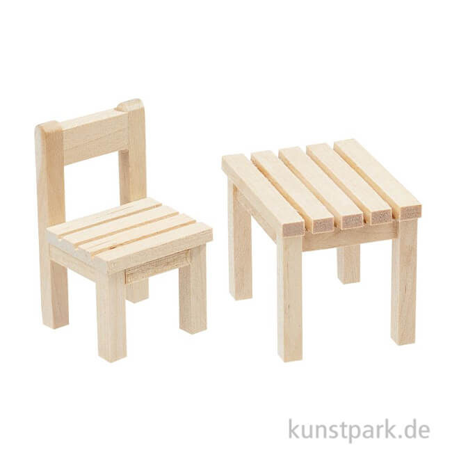Artikelbild 1 des Artikels “Mini Stuhl mit Tisch, Holz, 3 x 3 x 5,5 cm “
