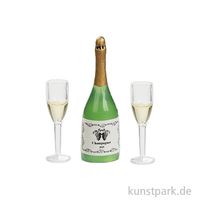 Artikelbild 1 des Artikels “Miniatur Champagnerflasche mit Gläsern, 3-teilig, 3,9 x 1,1 cm “