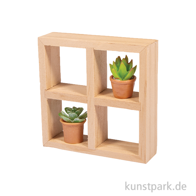 Artikelbild 1 des Artikels “Miniatur Holzregal + 2 Pflanzen, 7,4 x 2 x 7,4 cm “