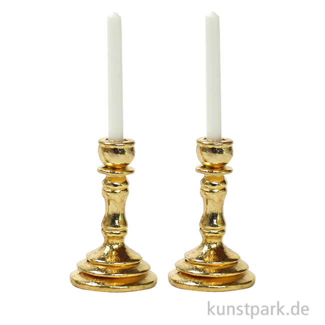 Artikelbild 1 des Artikels “Miniatur Kerzenständer mit Kerzen, Messing, 0,9 x 3,5 cm, 2 Stück “