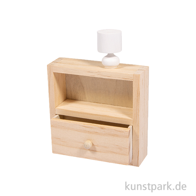 Artikelbild 1 des Artikels “Miniatur Kommode + Lampe, Holz, 8 x 2,5 x 8 cm “