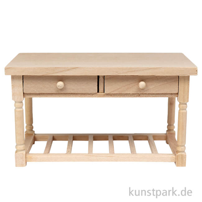 Artikelbild 1 des Artikels “Miniatur Küchentisch mit Schubladen, Naturholz, 12,8 x 6,8 x 7 cm “