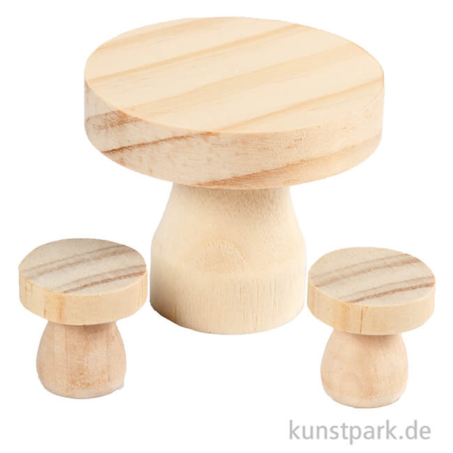 Artikelbild 1 des Artikels “Miniatur Möbelset - Tisch + Hocker aus Holz, 2,5 x 2,5 cm “