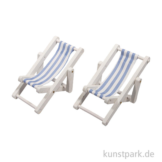 Artikelbild 1 des Artikels “Miniatur Sonnenliegen, Holz, Blau Weiß, 9 x 5,5 cm, 2 Stück “