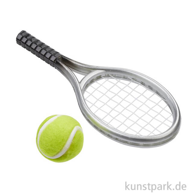 Artikelbild 1 des Artikels “Miniatur Tennisschläger mit Ball, Silber, 3,5 x 9 cm “