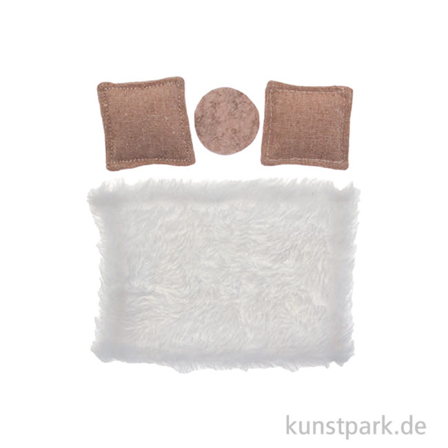 Artikelbild 1 des Artikels “Miniatur Teppich + Kissen, Wohnzimmer Set, Beige-Weiß, 4-teilig “