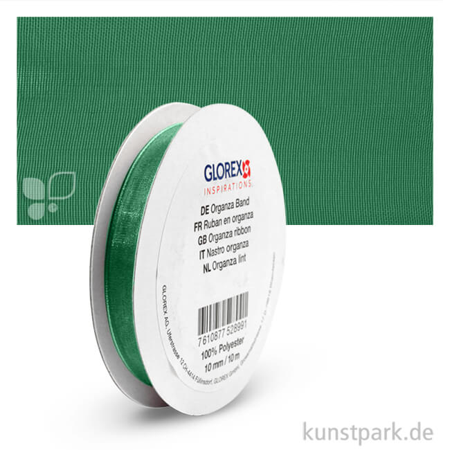 Artikelbild 1 des Artikels “Organza-Band - 10 mm Breite - 10 m Länge Einzelfarbe | Dunkelgrün“