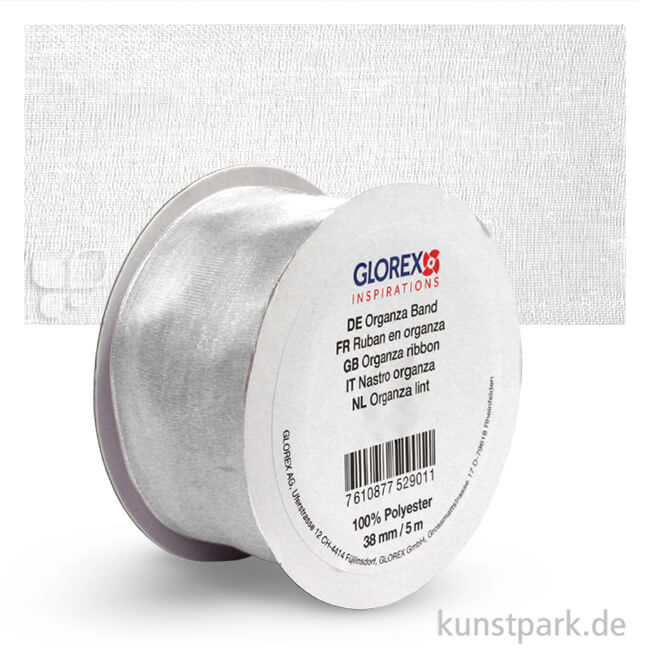 Artikelbild 1 des Artikels “Organza-Band - 38 mm Breite - 5 m Länge Einzelfarbe | Weiß“