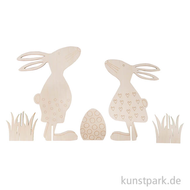 Artikelbild 1 des Artikels “Osterhasen aus Holz mit Ei zum Stellen, 5-teilig “