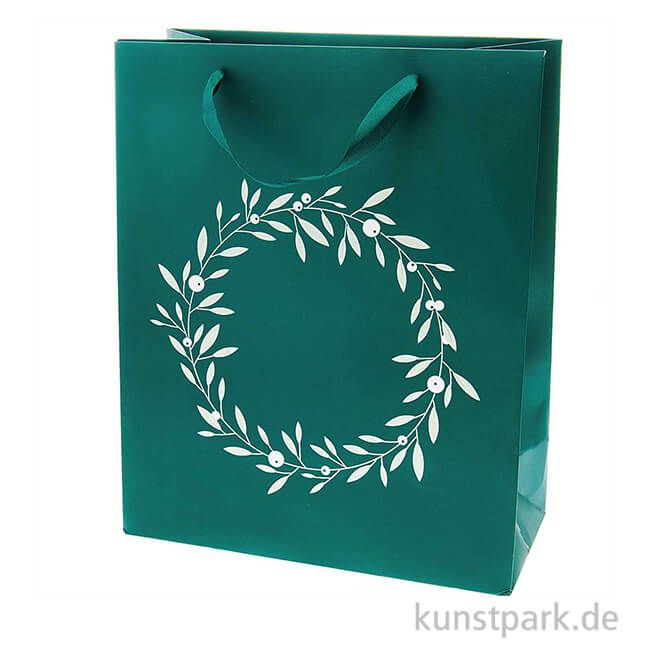Artikelbild 1 des Artikels “Papiertüte - Dunkelgrün mit foliertem goldenen Kranz “