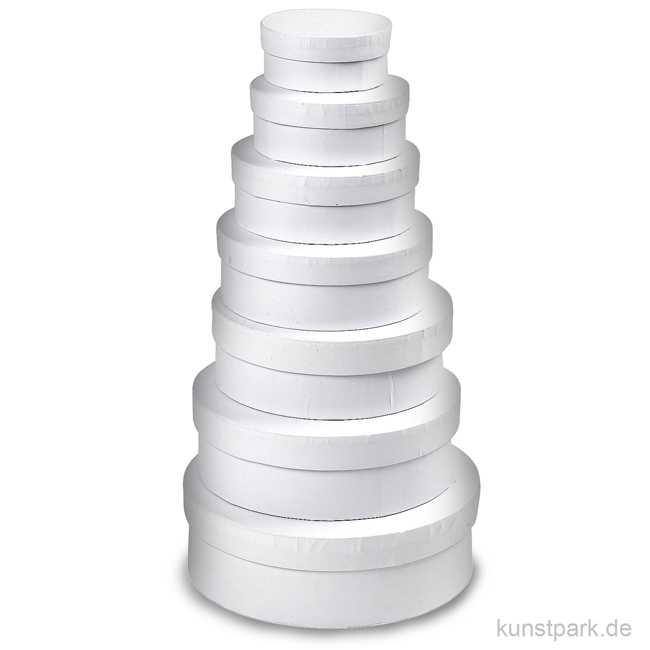 Artikelbild 1 des Artikels “Pappschachtel-Set - rund, weißer Karton, handgearbeitet, 7 Stück “