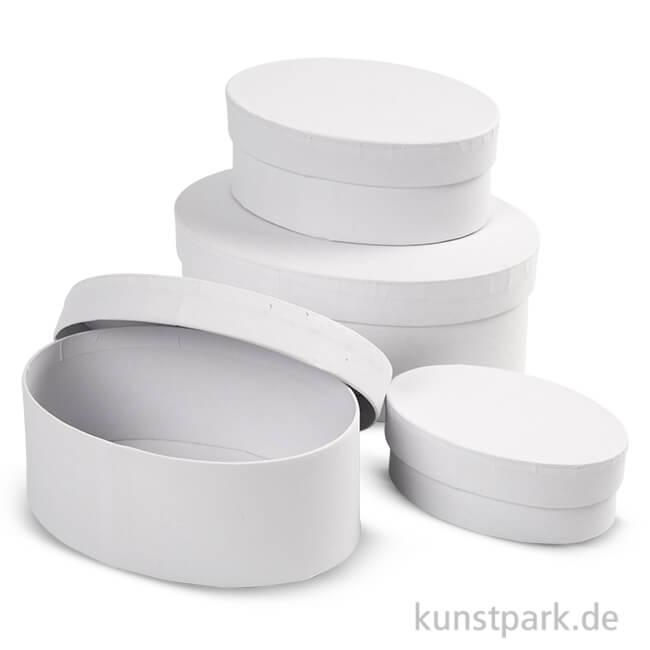 Artikelbild 1 des Artikels “Pappschachtel-Set - oval, weißer Karton, handgearbeitet, 4 Stück “
