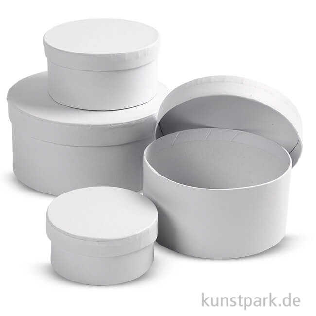 Artikelbild 1 des Artikels “Pappschachtel-Set - rund, weißer Karton, handgearbeitet, 4 Stück “