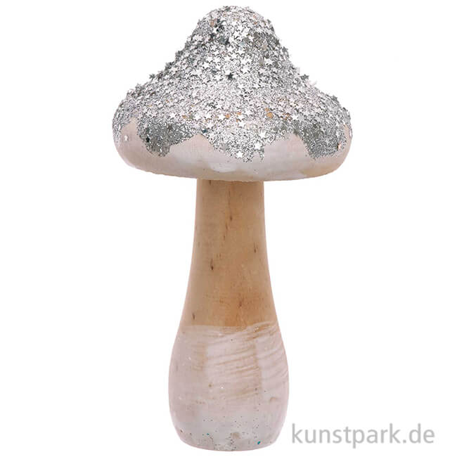 Artikelbild 1 des Artikels “Großer Pilz aus Holz mit Silber-Glitter, Größe 7x14 cm “