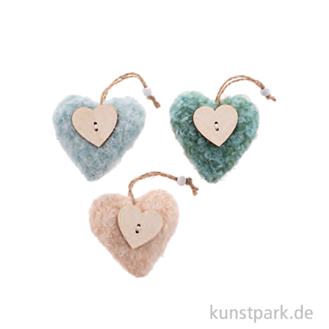 Artikelbild 1 des Artikels “Plüschherzen mit Hänger, Mint Natur Petrol, 3 Stück, 7,5 x 7,5 x 2 cm “