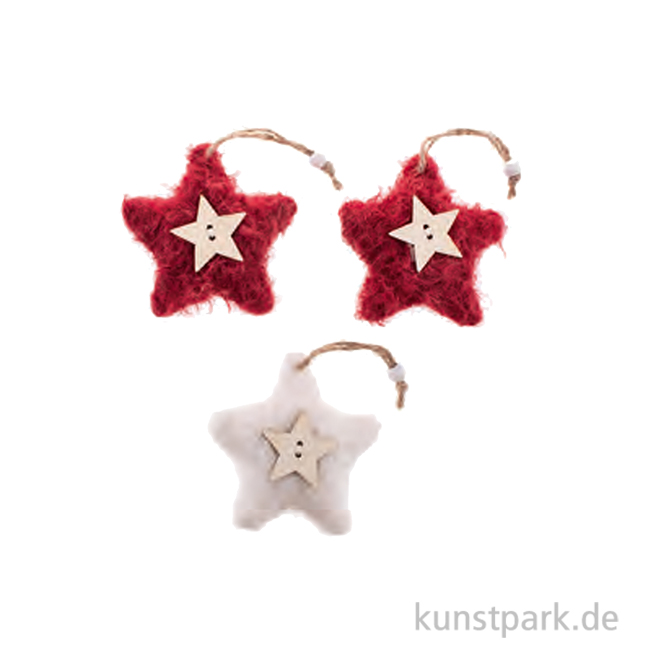 Artikelbild 1 des Artikels “Plüschsterne mit Hänger, Rot, 3 Stück 7,5 x 7,5 x 2 cm “