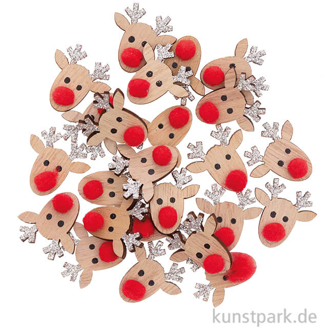 Artikelbild 1 des Artikels “Rentier aus Holz mit Silber-Glitter als Streudeko, 24 Stück “