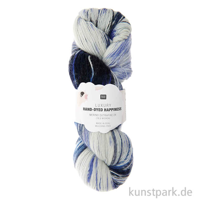 Artikelbild 1 des Artikels “Rico Luxury Hand-Dyed Happiness, 100% Wolle, 100g, 390m, Blau “