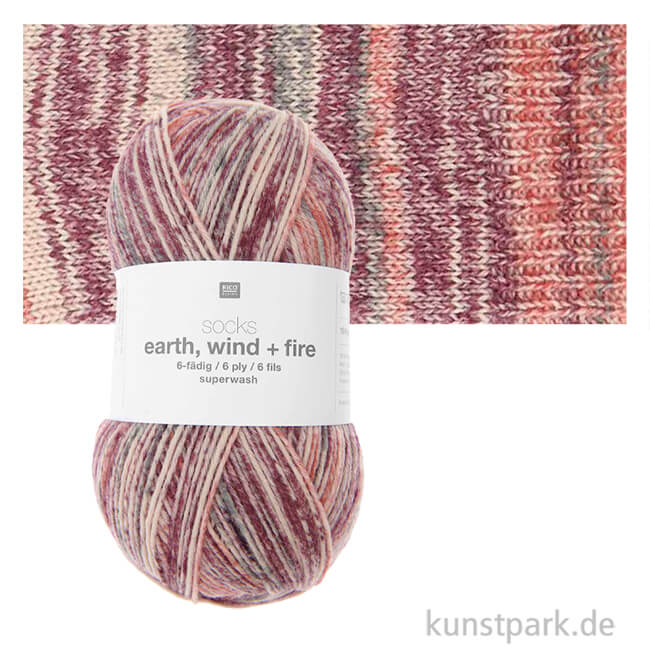 Artikelbild 1 des Artikels “Rico Sockenwolle - Earth Wind Fire 4-fädig, 100g, 400m Farbe | Berry“
