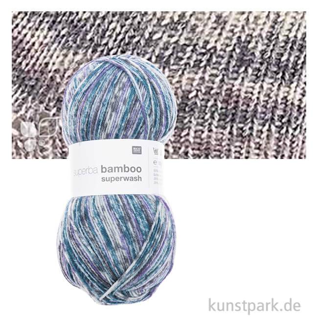 Artikelbild 1 des Artikels “Rico Sockenwolle - Superba Bamboo 4-fädig, 100g, 420m Farbe | Grau-Blau“