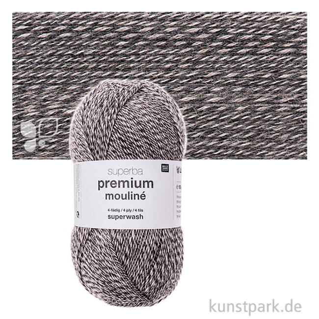 Artikelbild 1 des Artikels “Rico Sockenwolle - Superba Premium Mouline 4-fädig, 100g, 380m Farbe | Anthra-Beige“