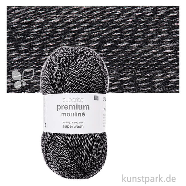 Artikelbild 1 des Artikels “Rico Sockenwolle - Superba Premium Mouline 4-fädig, 100g, 380m Farbe | Schwarz-Grau“
