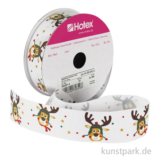 Artikelbild 1 des Artikels “Ripsband Hirsch - Weiß - 25 mm x 3 m “
