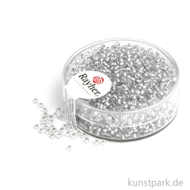 Artikelbild 1 des Artikels “Rocailles mit Silbereinzug - 2 mm - 17 g Dose | Silber“