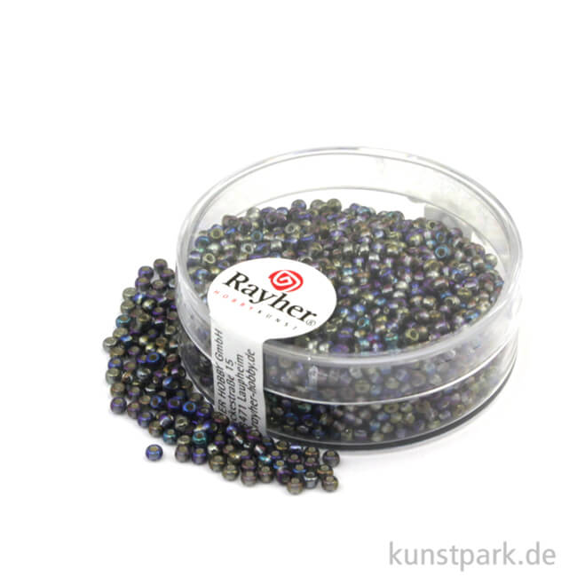 Artikelbild 1 des Artikels “Rocailles mit Silbereinzug & Rainbow - 2 mm - 17 g Dose | Stahlgrau“
