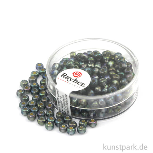 Artikelbild 1 des Artikels “Rocailles mit Silbereinzug & Rainbow - 4 mm - 17 g Dose | Stahlgrau“