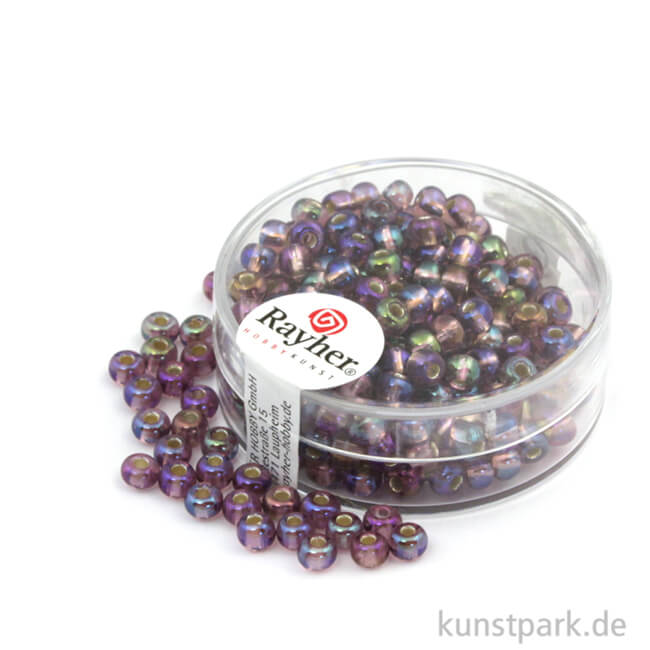 Artikelbild 1 des Artikels “Rocailles mit Silbereinzug & Rainbow - 4 mm - 17 g Dose | Violett Hell“
