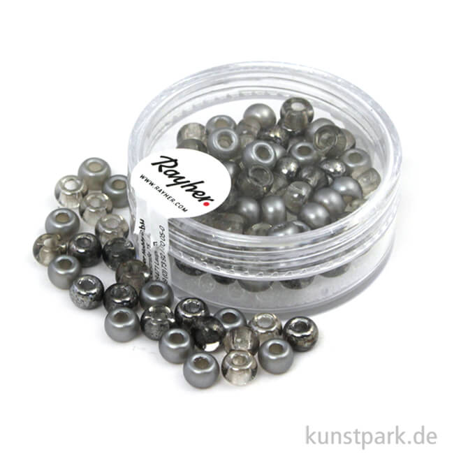 Artikelbild 1 des Artikels “Rocailles-MIX mit Großloch - 5,5 mm - 80 Stück Dose | Grau-Töne“
