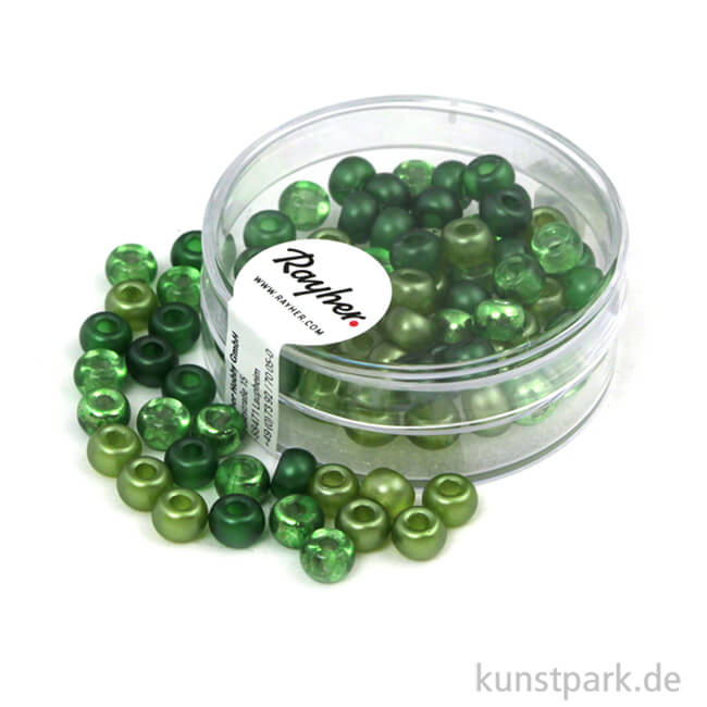 Artikelbild 1 des Artikels “Rocailles-MIX mit Großloch - 5,5 mm - 80 Stück Dose | Grün-Töne“